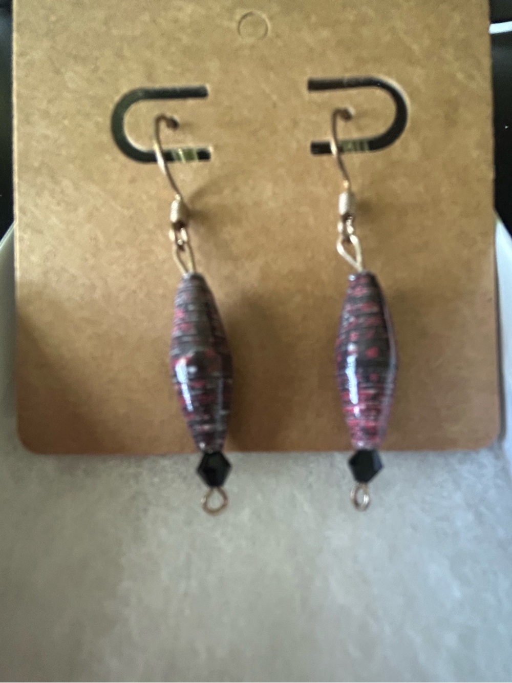 Handcrafted Pink and Black Dangle Earrings